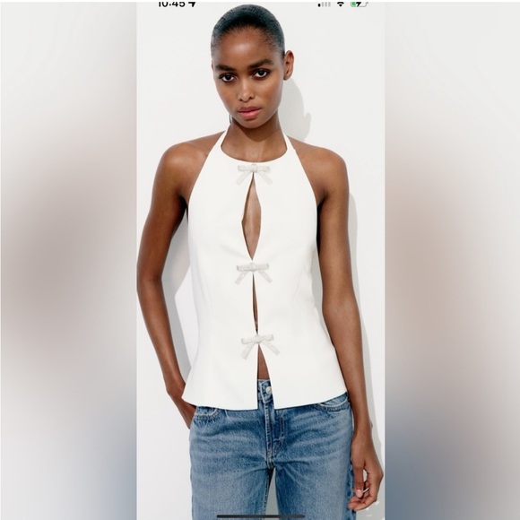 NWT ZARA HALTER TOP BOW JEWELS - Picture 6 of 6